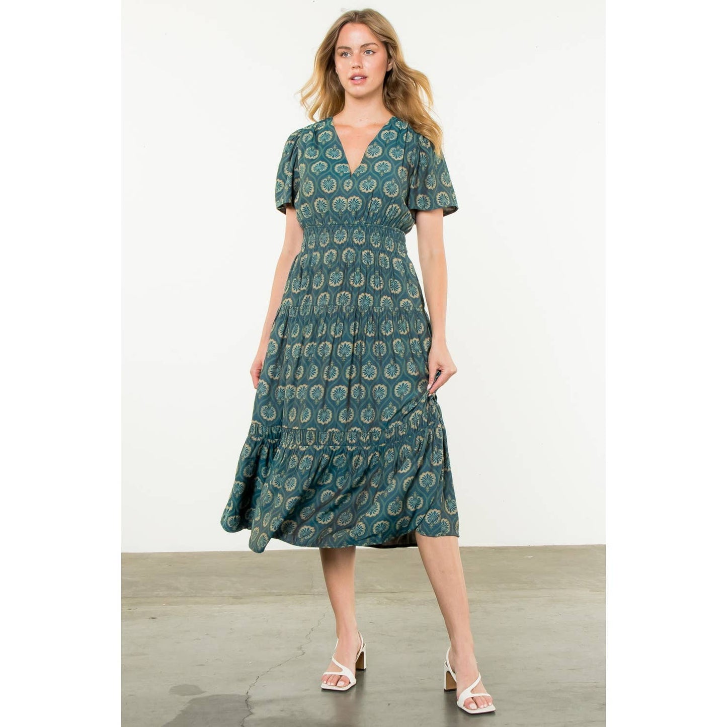 Smocked Waist Teal Maxi Dress