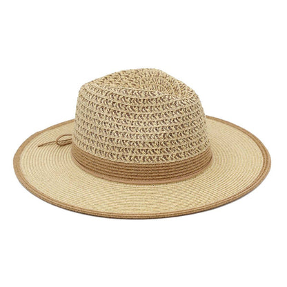 Bow Accent Two Tone Woven Straw Summer Fedora Hat