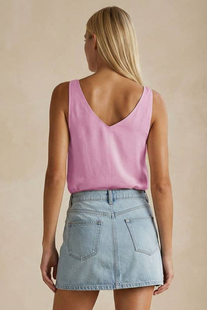 Classic V-neck Tank Top With Strap Accent
