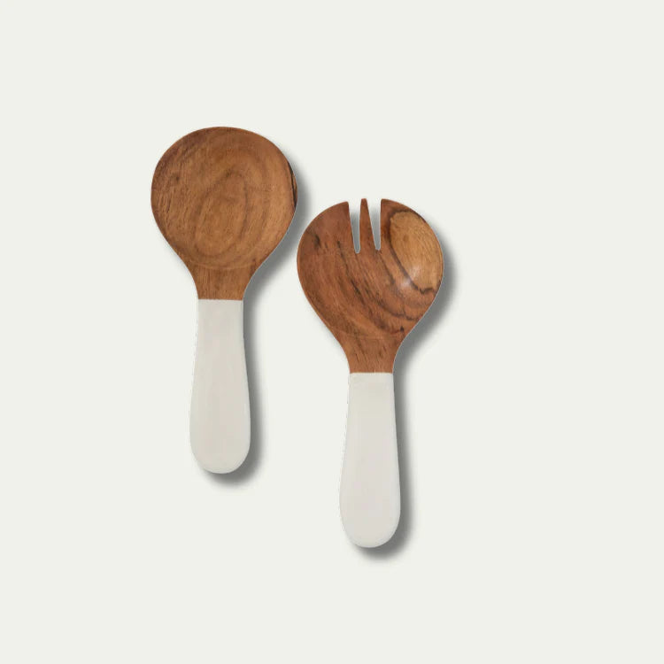 Jeanne Fitz Wood & White Collection Acacia Wood Salad Servers
