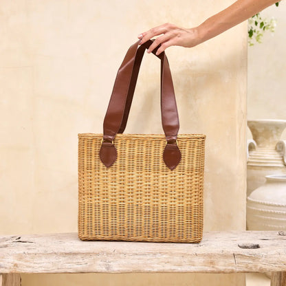 Rattan European Style Tote Bag with Batik Lining