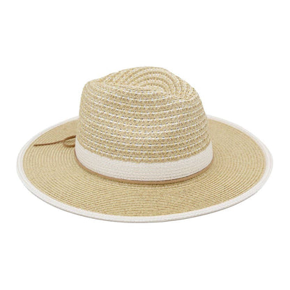 Bow Accent Two Tone Woven Straw Summer Fedora Hat