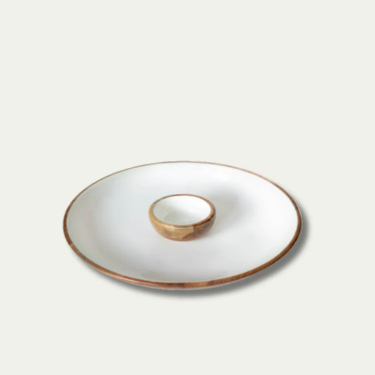 Jeanne Fitz Wood & White Collection Chip and Dip Serving Bowl