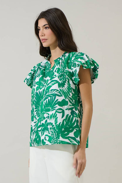 Masey Tropical Keni Split Neck Top