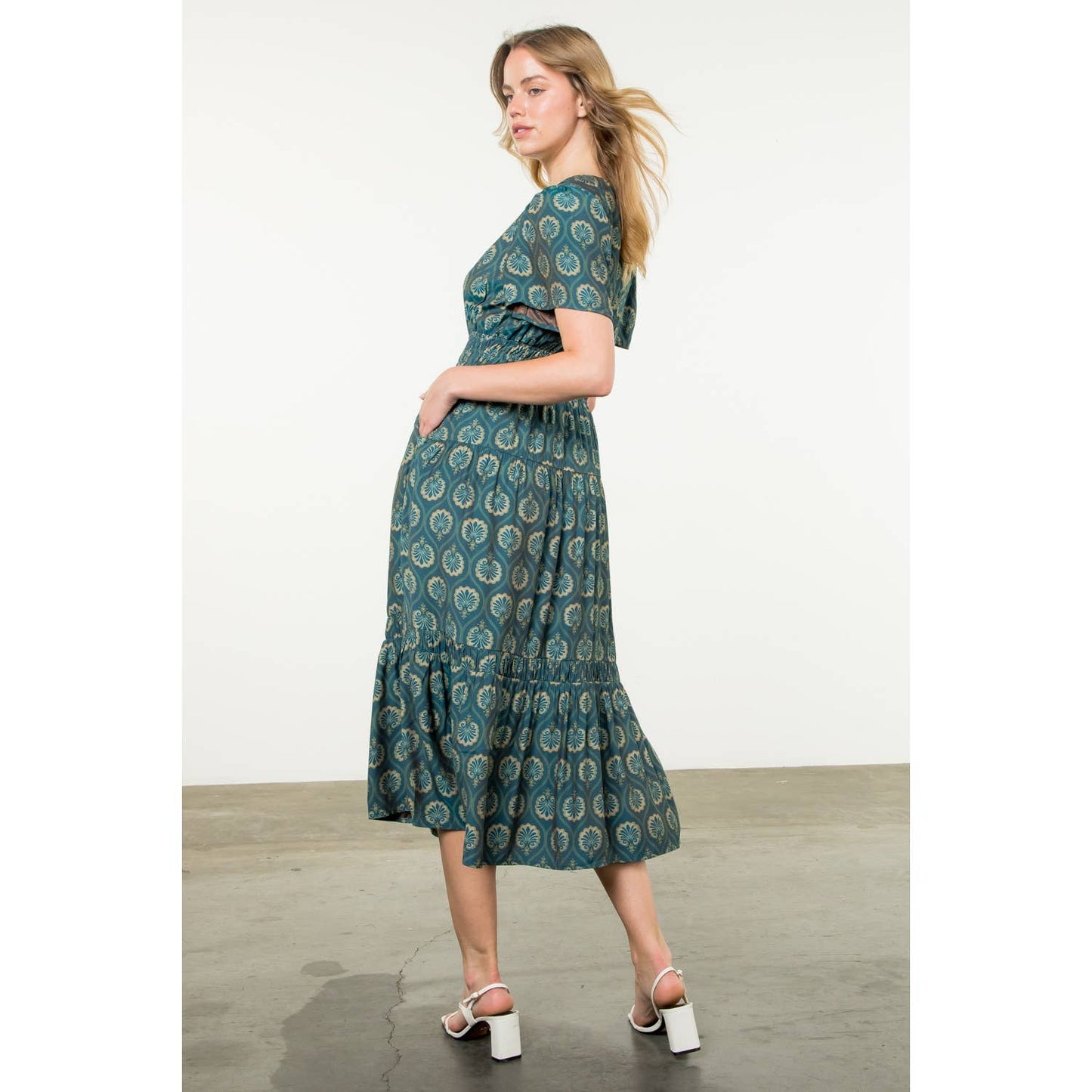 Smocked Waist Teal Maxi Dress