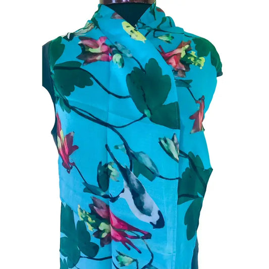 Flowers and Feathers Scarf- Columbine Chickadees