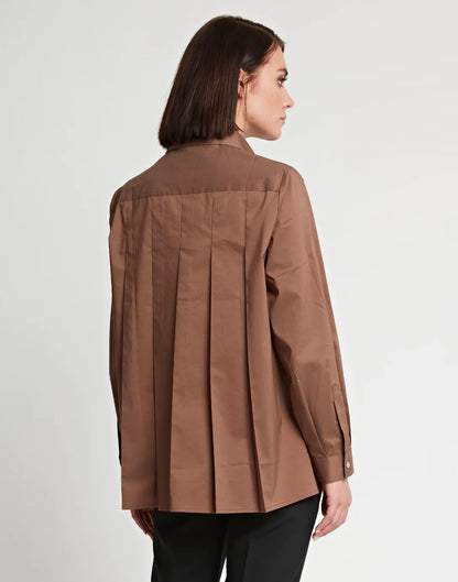 Sara Long Sleeve Pleated Back Cotton Shirt- Caramel