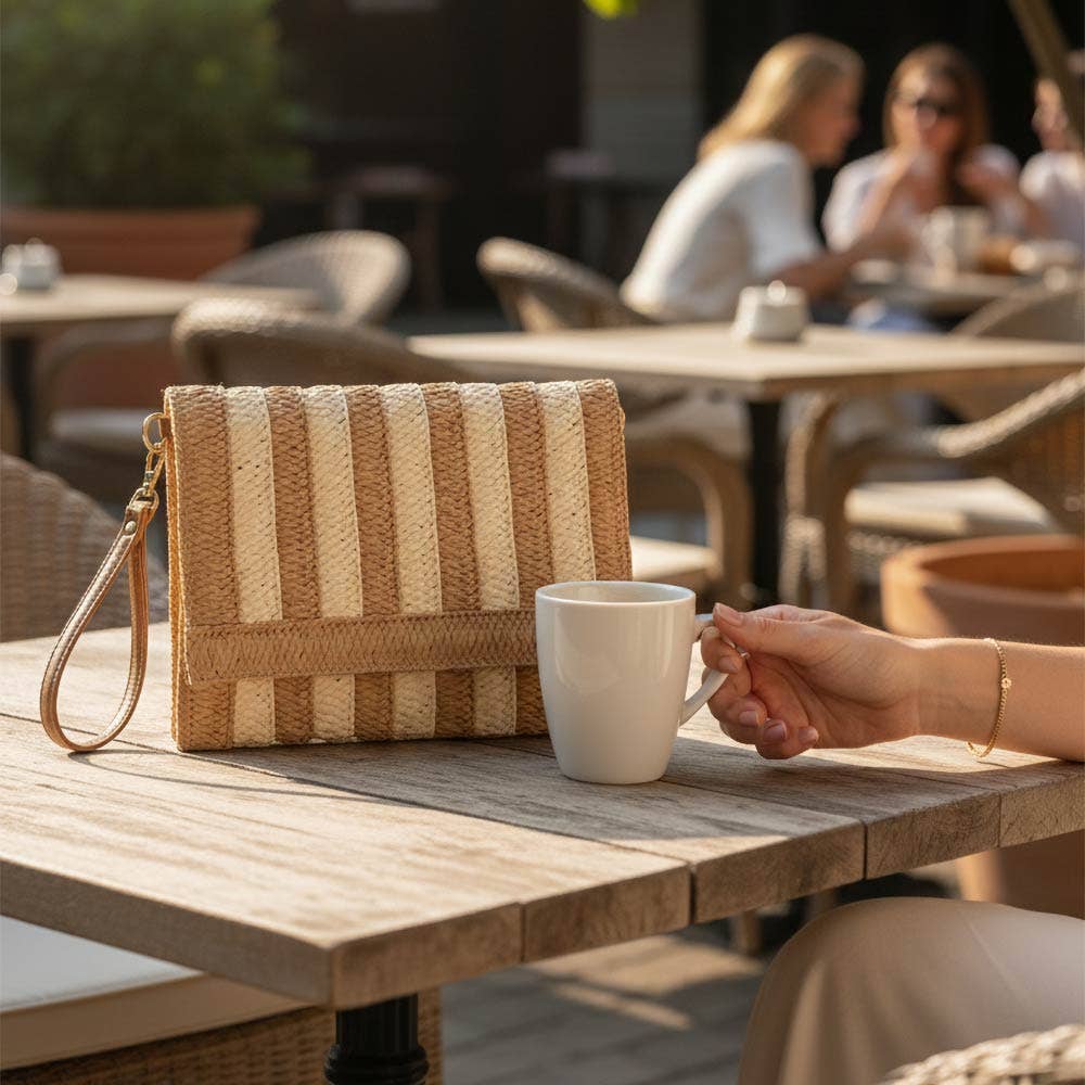 Striped Woven Foldover Wristlet Clutch Crossbody Bag