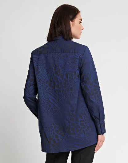 Betty Long Sleeve Cotton Tunic- Sapphire/Black