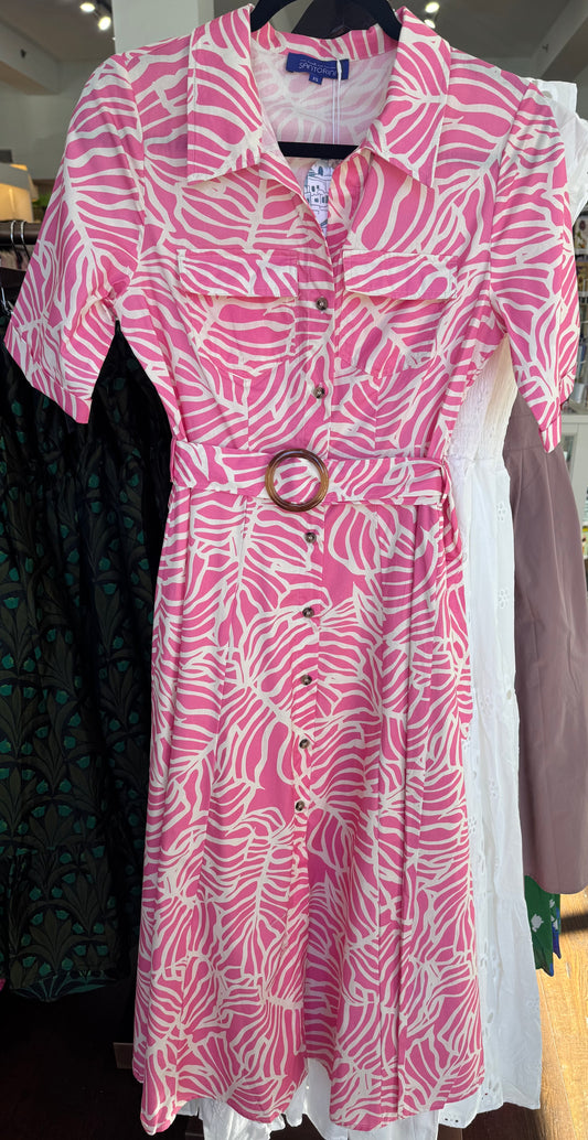 Hibiscus Palms Shirt Dress