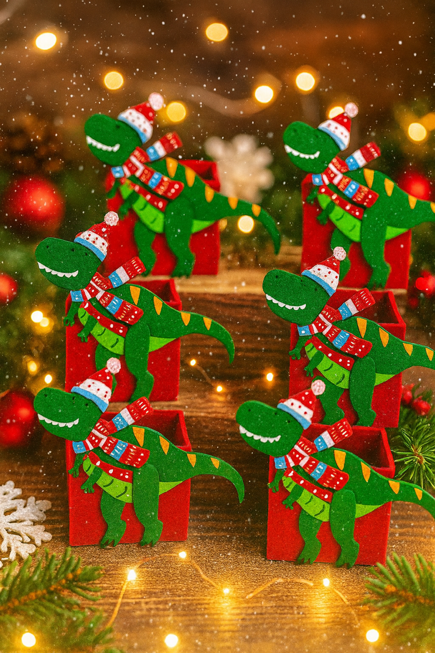 Christmas Felt Dinosaur BoxTreat Party Favor Box