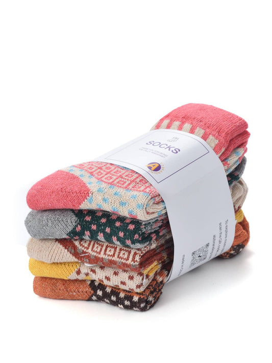 Rufia - 5 Pairs Bohemian Wool-Blend Socks Set