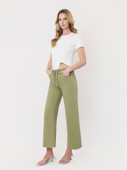 HIGH RISE DRAWSTRING COLOR CROP WIDE LEG JEANS