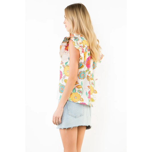 Ruffle Sleeve Floral Pattern Top