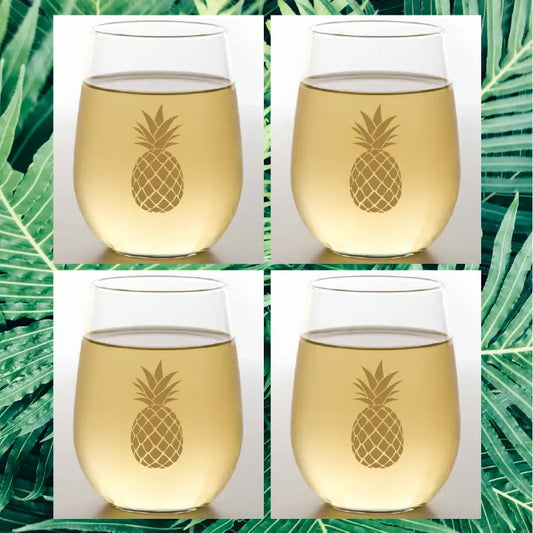 Pineapple Metallic Gold Shatterproof Wine Glasses