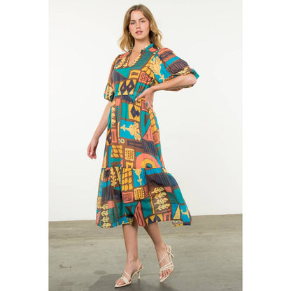 Abstract Brown Print Dress