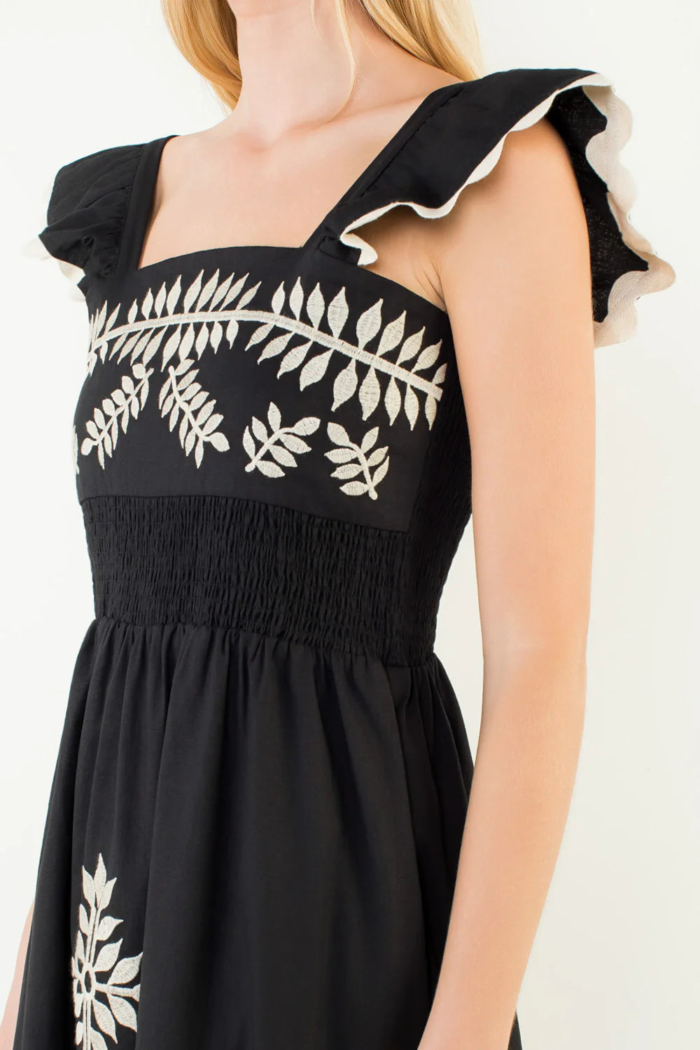 Flutter Sleeves Embroidery Midi dress