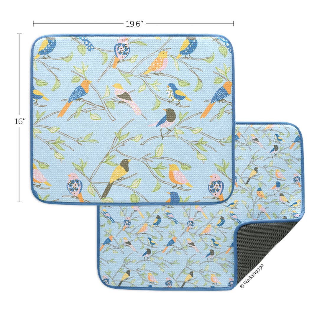 Floral Finch & Friends Dish Drying Mats, Set of 2