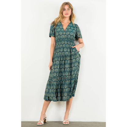 Smocked Waist Teal Maxi Dress