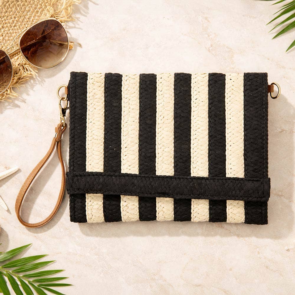Striped Woven Foldover Wristlet Clutch Crossbody Bag