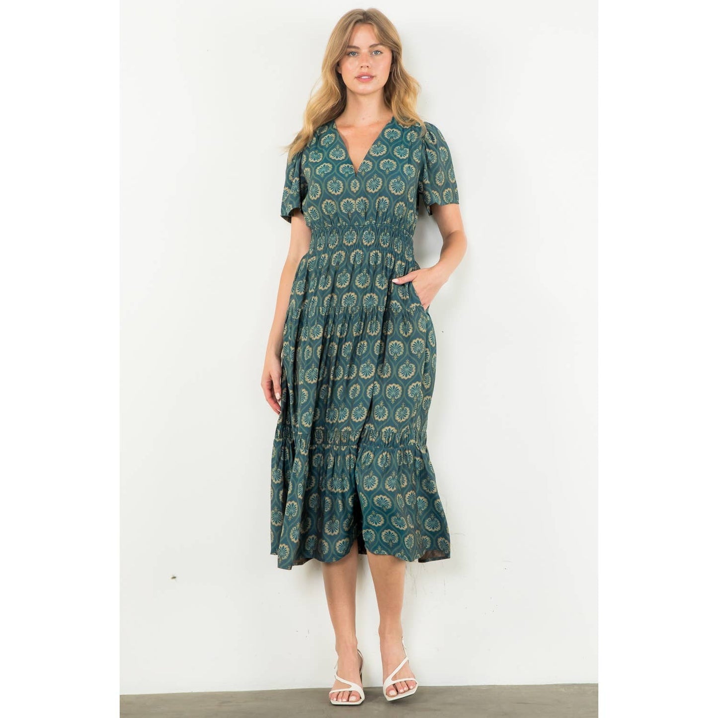 Smocked Waist Teal Maxi Dress