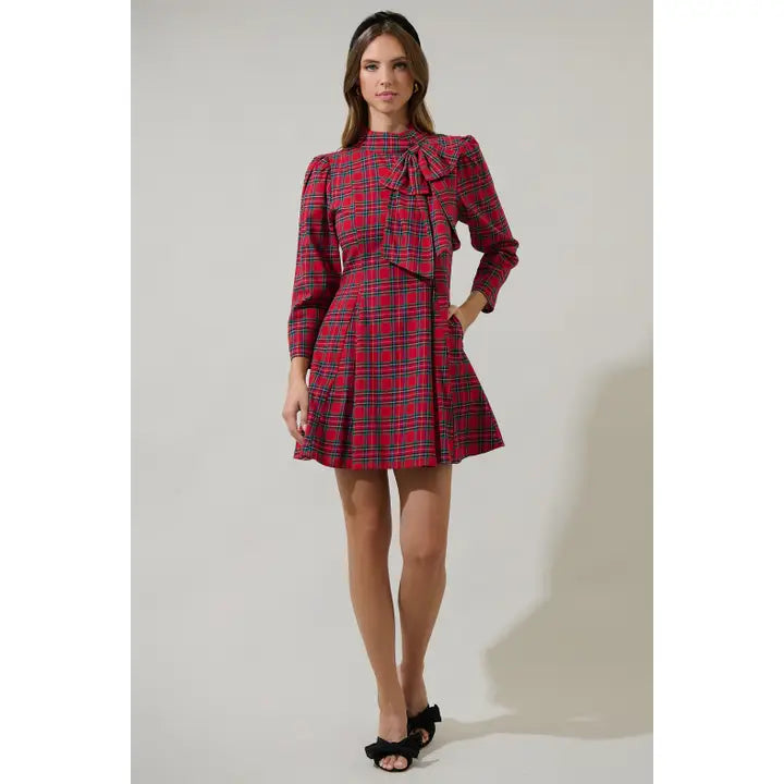 Arvada Plaid Padma Bow Mini Dress