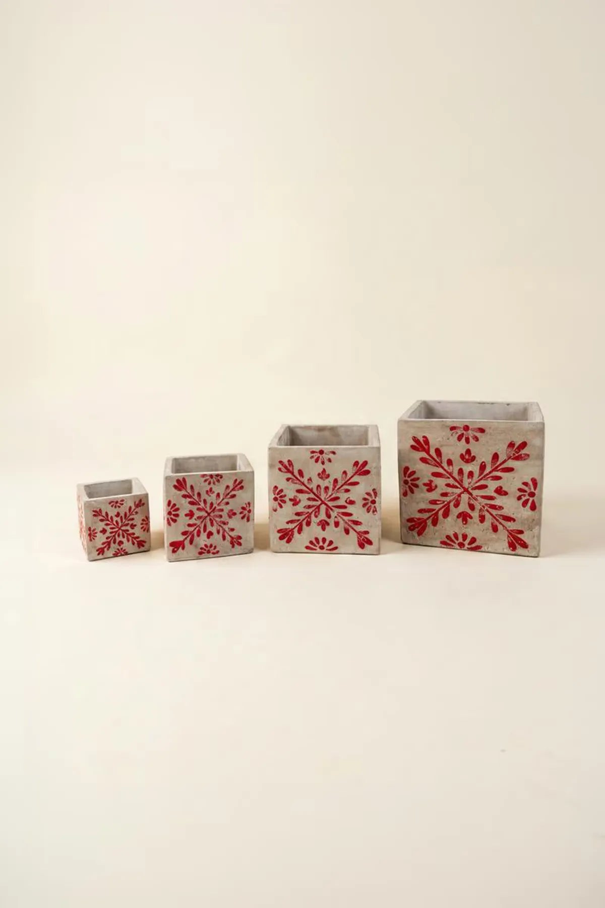 Square Cement Christmas Planters with Red Detail