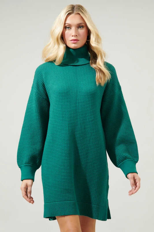 Shawnee Waffle Knit Turtleneck Sweater Dress