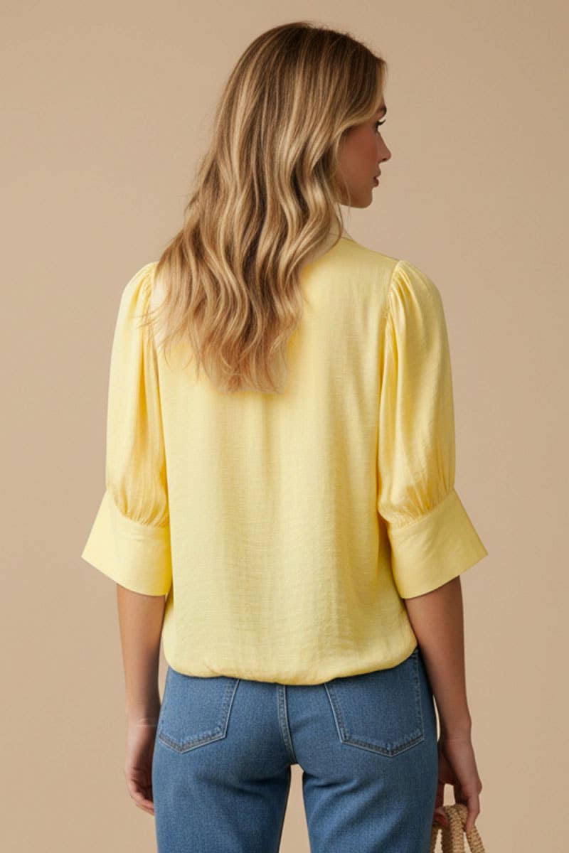 Half Sleeve Hi-lo Bubble Hem Blouse