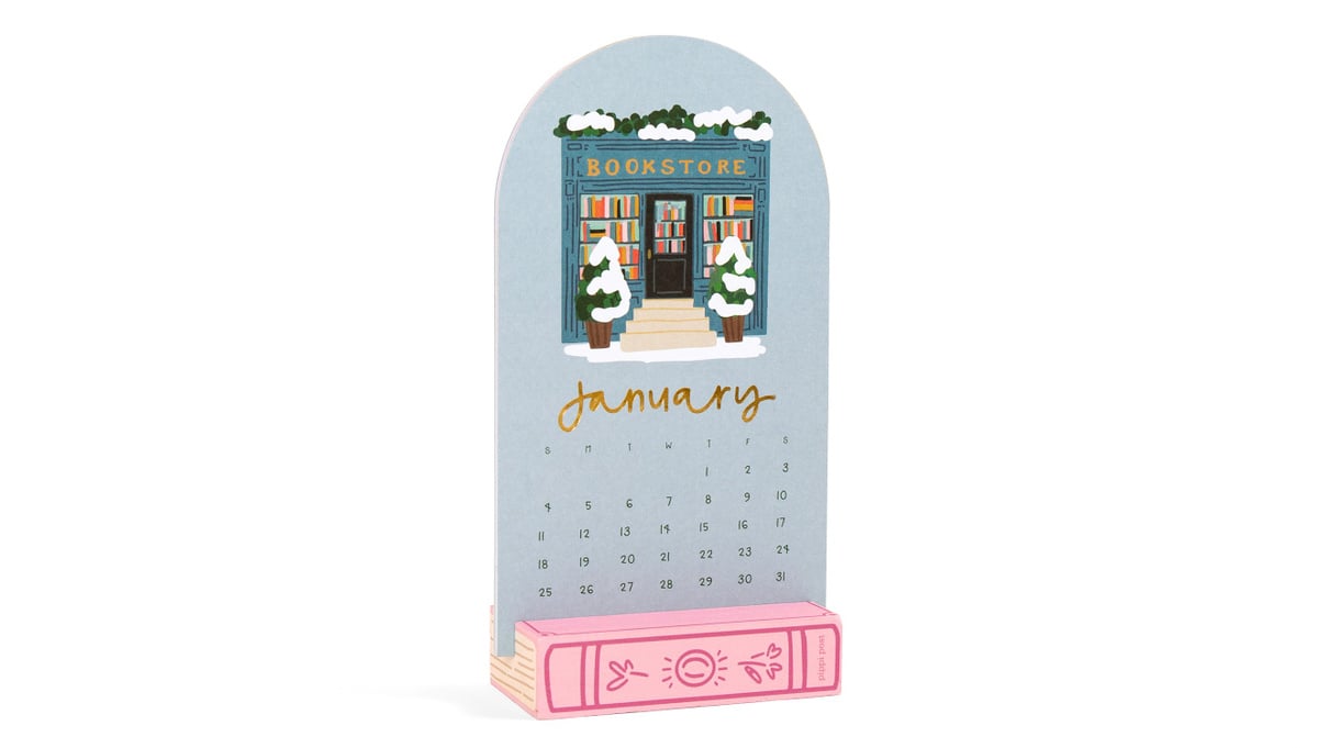 Book Lover's 2026 Mini Desk Calendar with Wooden Block