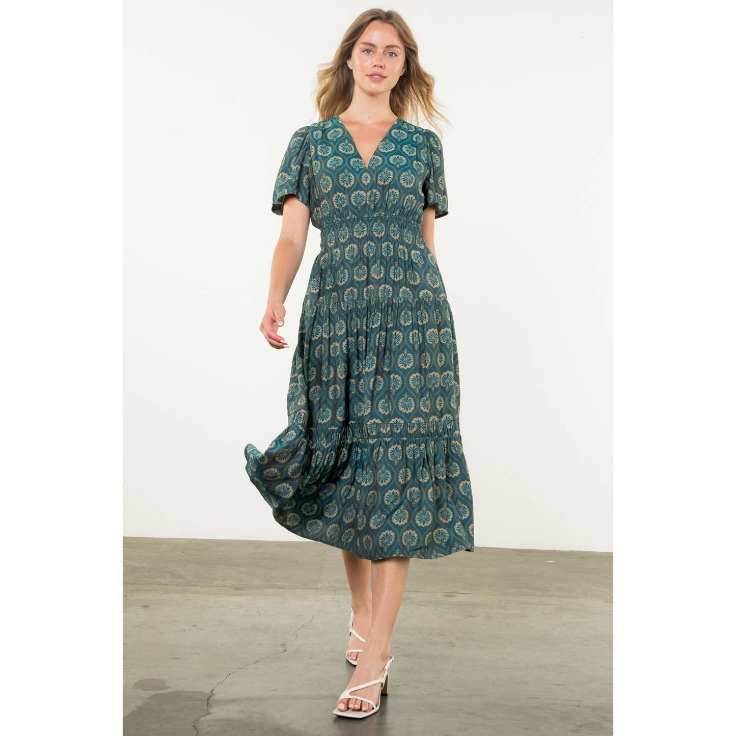 Smocked Waist Teal Maxi Dress