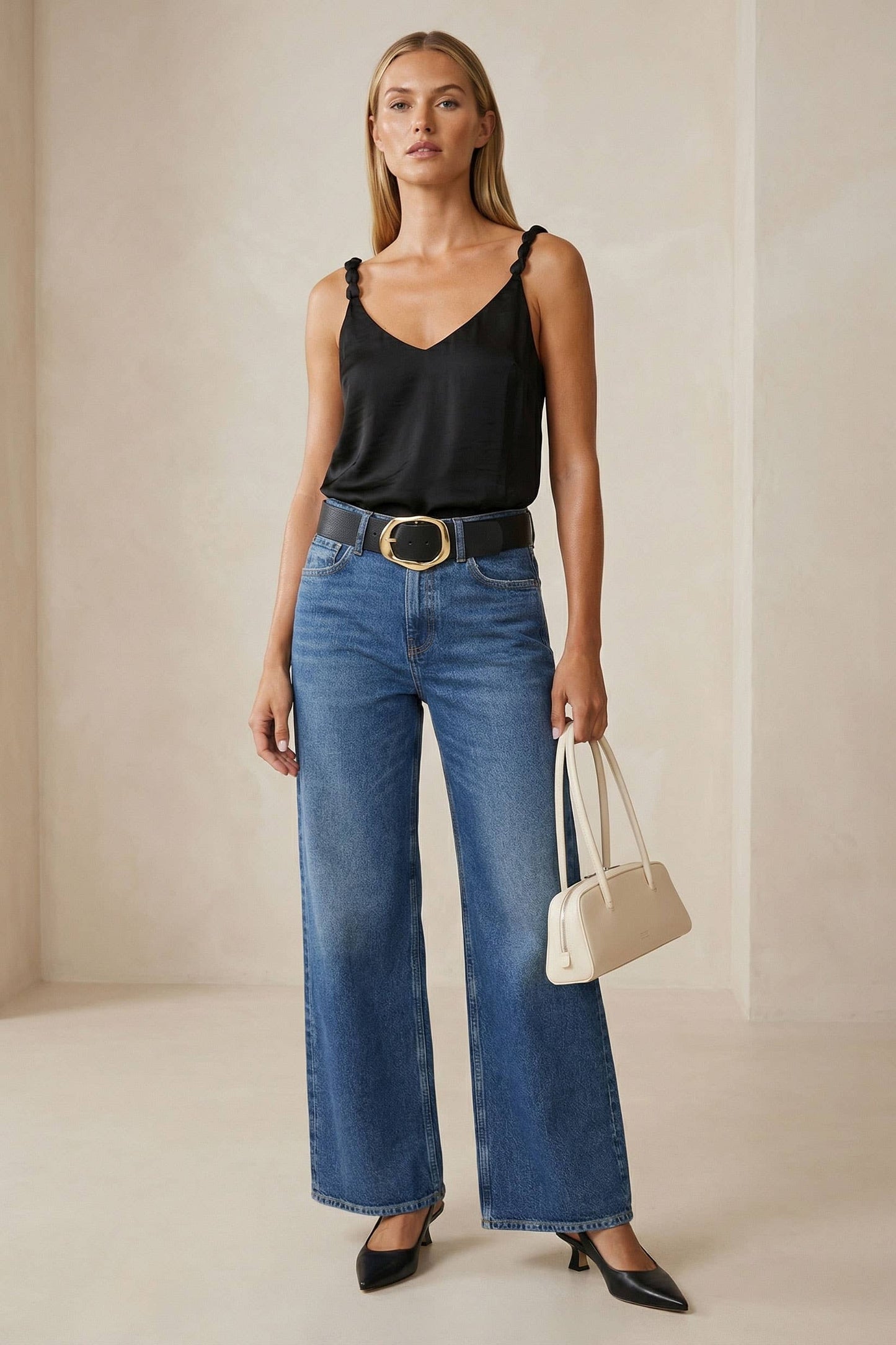 Classic V-neck Tank Top With Strap Accent