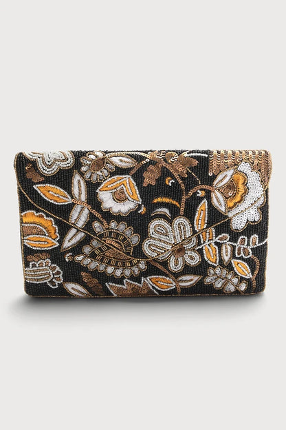 Black Floral Paisley Clutch