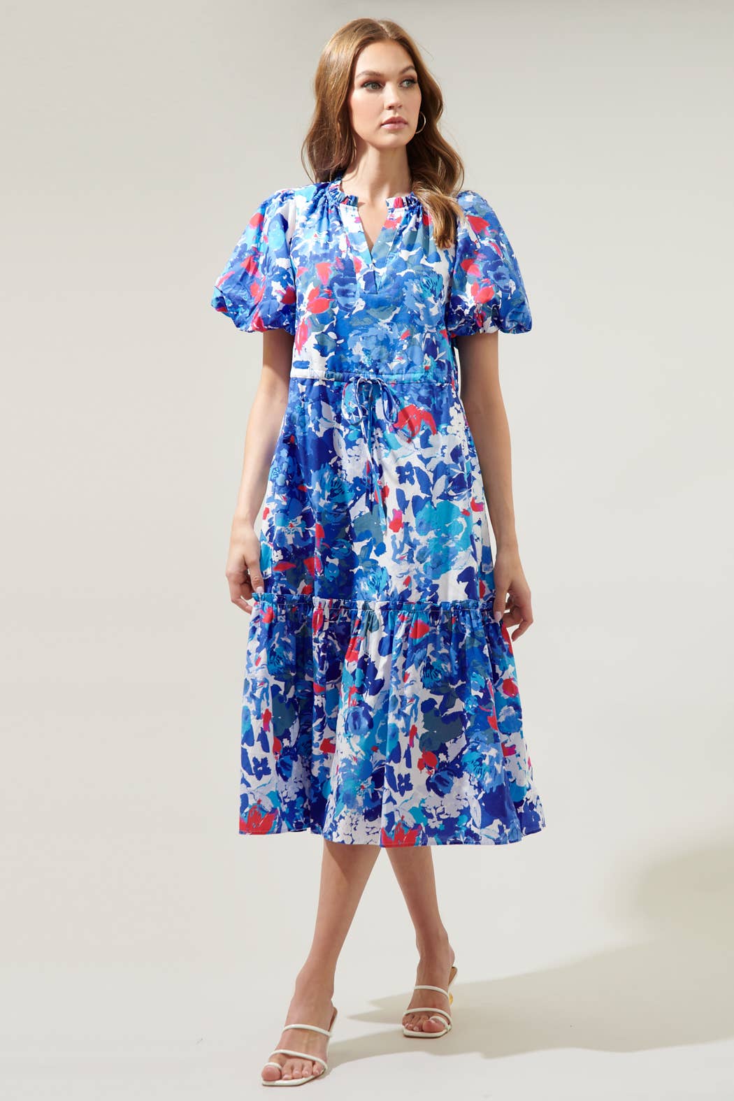 Canvas Floral Ginny Bubble Sleeve Midi Dress