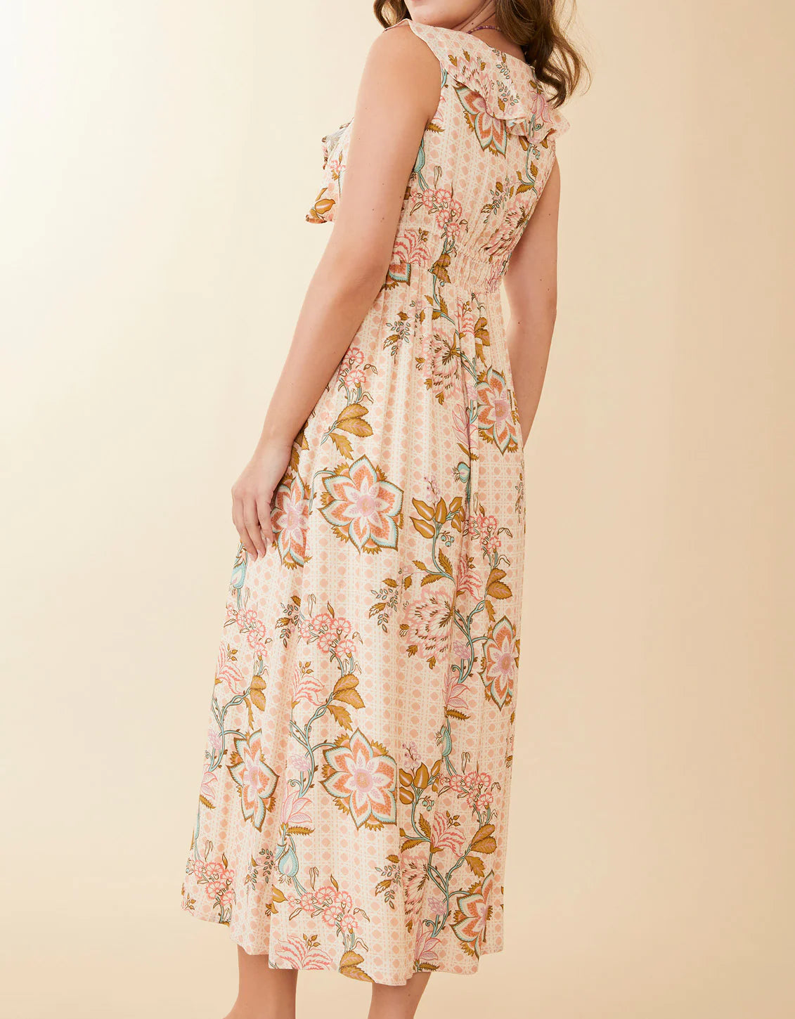 Jeanette Midi Dress Calm Waters Floral Cane Rose