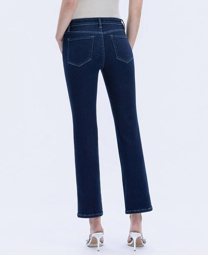MID RISE DARK WASH ANKLE SLIM STRAIGHT JEANS
