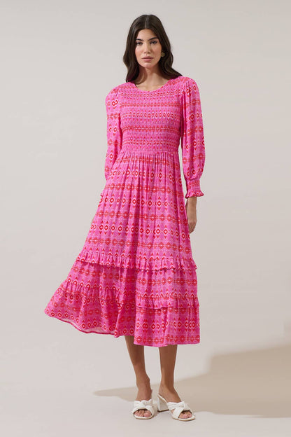 Mirany Ikat Ludlow Smocked Midi Dress