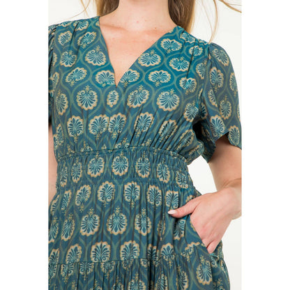 Smocked Waist Teal Maxi Dress