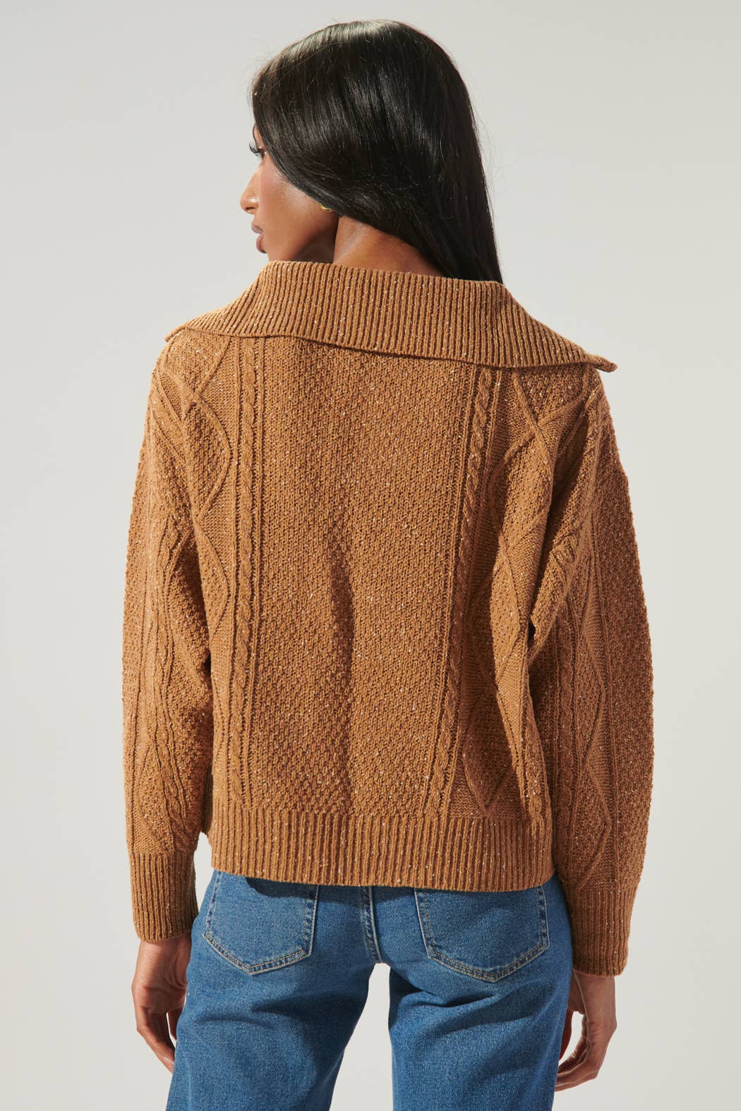 Mocha Cable Knit Half Zip Sweater