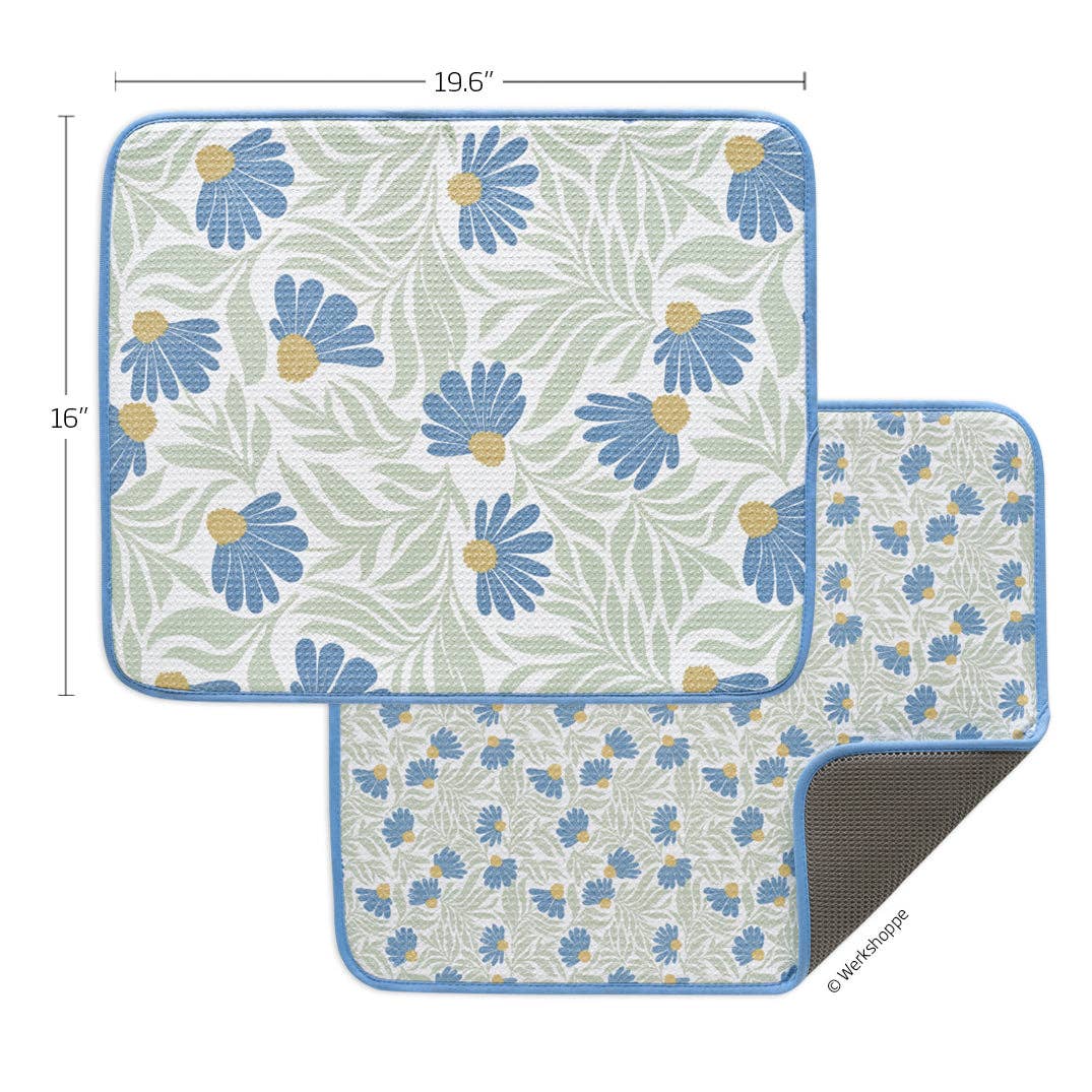 Blue Coneflower Dish Drying Mats, Set of 2