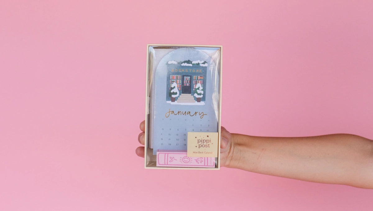 Book Lover's 2026 Mini Desk Calendar with Wooden Block