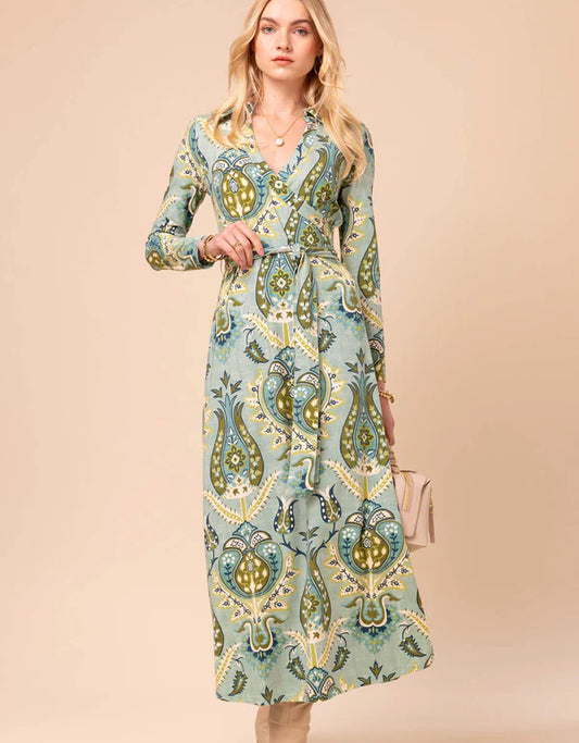 Iris Jersey Dress Mercer House Damask Sea Foam