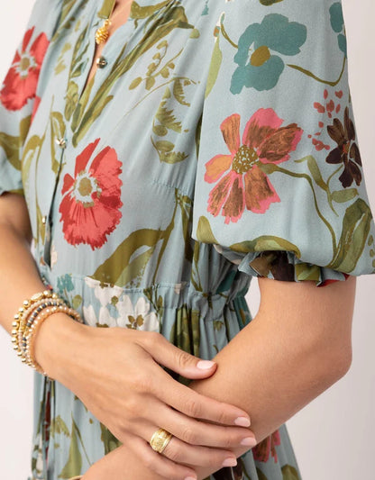 Lynette Midi Dress Tabby Garden Sea Foam
