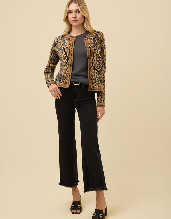 Francesca Jacquard Fringe Cardigan