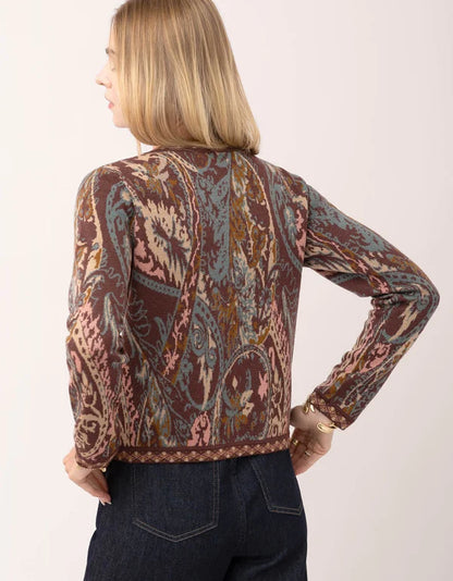 Francesca Jacquard Cardigan Tabby Paisley Bordeaux