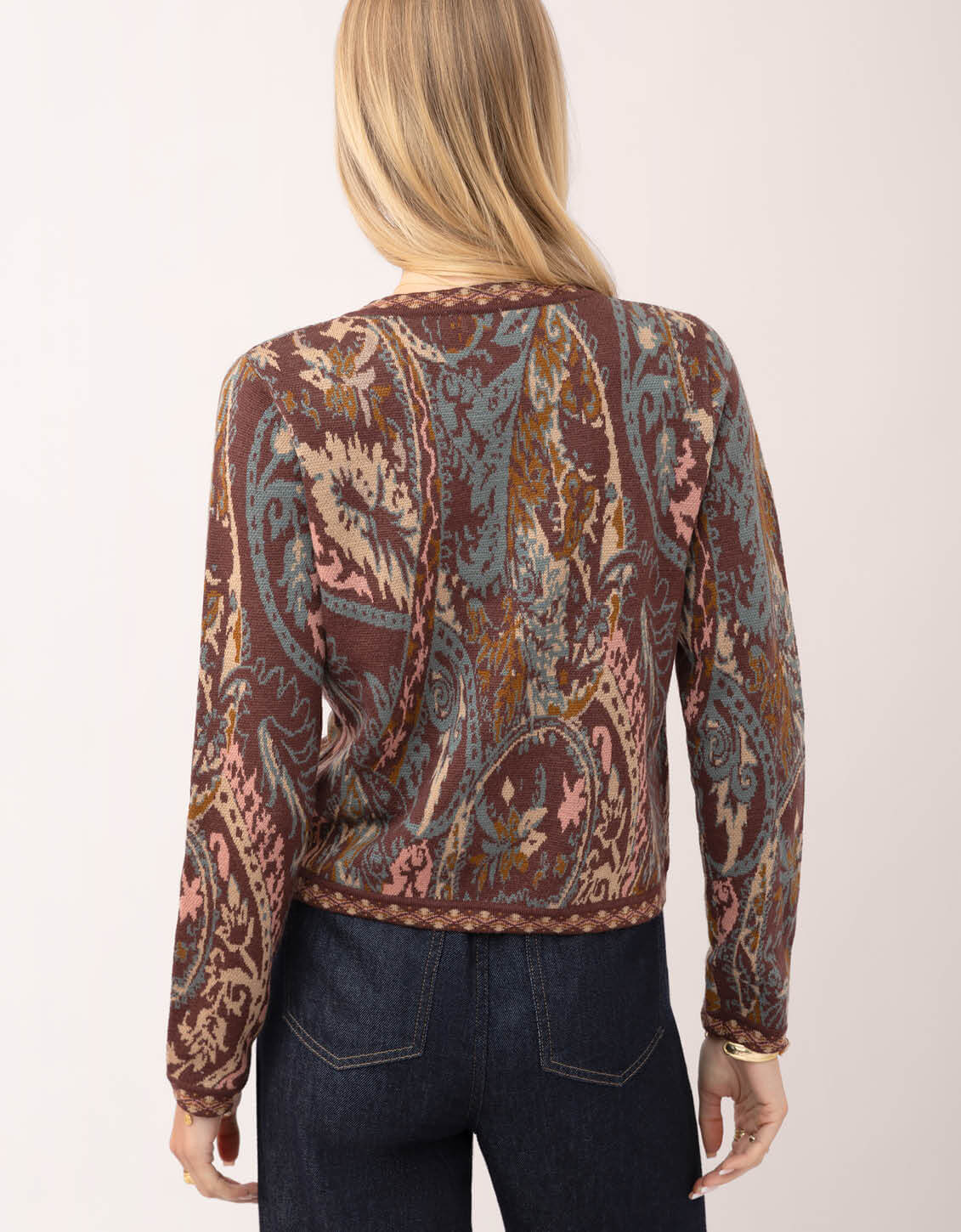 Francesca Jacquard Cardigan Tabby Paisley Bordeaux