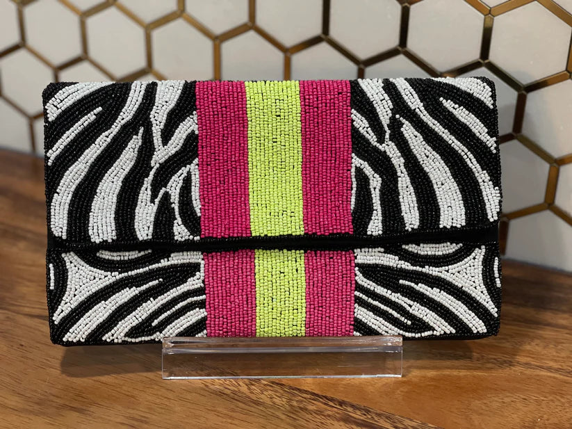 Zebra Pattern Beaded Clutch