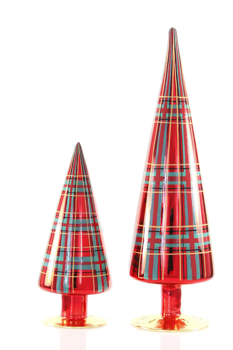 PLAID GLASS CHRISTMAS TREES SET OF 2