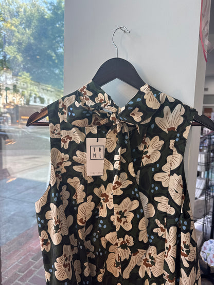 FLORAL SLEEVE DRESS WITH TIE BACK