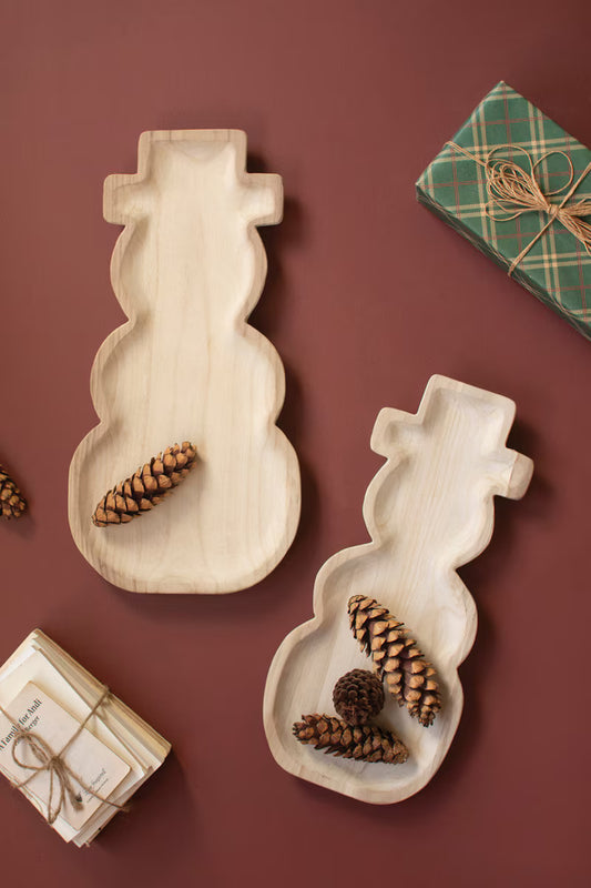 Carved Wood Snowmen Trays
